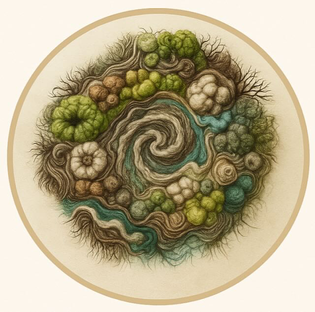 The Art of Unravelling felted emblem